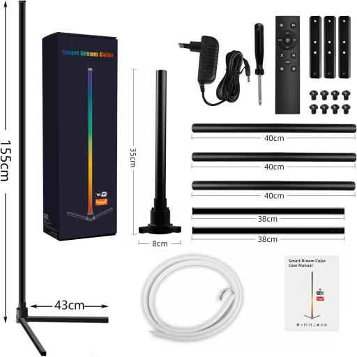 Weilim RGB Stojacia lampa 156 cm - Inteligentná LED lampa s diaľkovým ovládaním, časovačom, kompatibilná s Alexa a Google Assistant, 16 miliónov farieb, hudobné M
