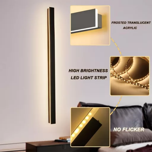 Lampă LED de perete ZTWLEED 32W - Cu telecomandă, intensitate luminoasă reglabilă (10-100%), 80 cm, Negru, Design modern pentru dormitor, living