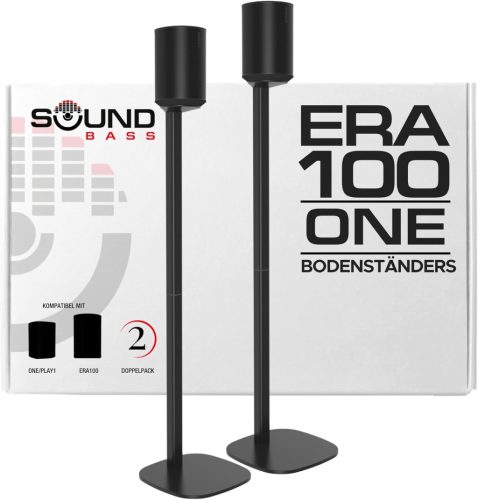 Set suporturi de podea Sound bass pentru difuzoare Sonos ERA 100, Sonos One și Play 1 - Pereche suporturi negre cu gestionare cabluri, înălțime 93,5 cm, Univer