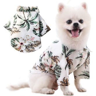   Voarge Hawaii Virágos Kutyapóló Fehér S - Lélegző Nyári Póló Kis-Közepes Kutyáknak Macskáknak