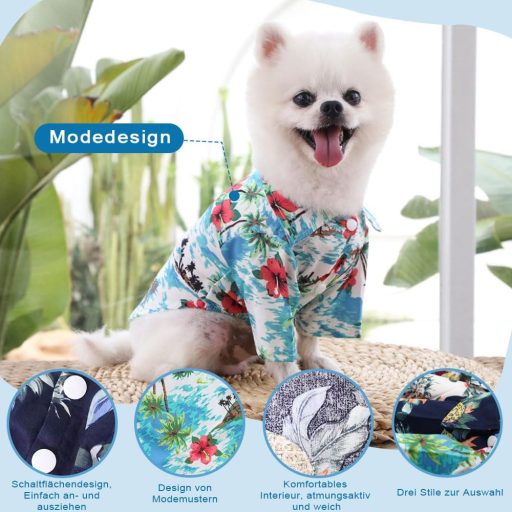 Voarge Hawaii Virágos Kutyapóló Fehér S - Lélegző Nyári Póló Kis-Közepes Kutyáknak Macskáknak