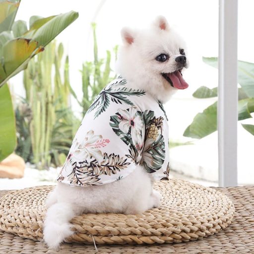 Voarge Hawaii Virágos Kutyapóló Fehér S - Lélegző Nyári Póló Kis-Közepes Kutyáknak Macskáknak