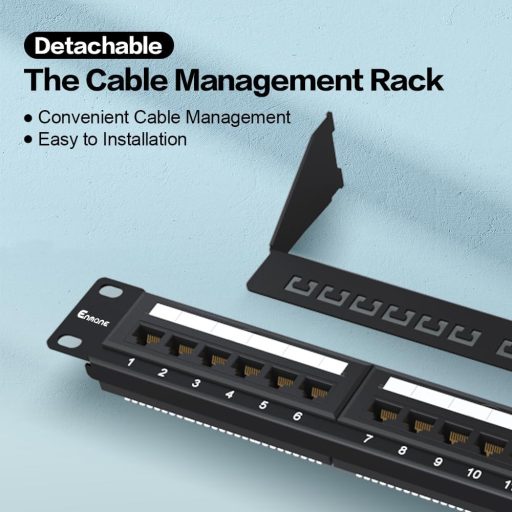 24 Port Patch Panel CAT6A 19" Rack Mount Ethernet Fali Rendező Panel Cat5/5e/6/6A Kábelekhez