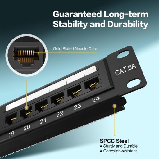 24 Port Patch Panel CAT6A 19" Rack Mount Ethernet Fali Rendező Panel Cat5/5e/6/6A Kábelekhez