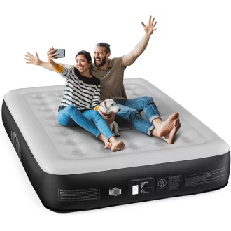   Airefina madrac na napuhavanje za 2 osobe - Zračni krevet s ugrađenom pumpom za kampiranje, za goste - Prijenosni crni madrac na napuhavanje s torbom, 203x152x33