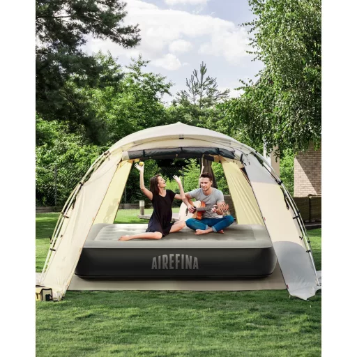 Saltea gonflabilă Airefina pentru 2 persoane - Pat de aer cu pompă încorporată, pentru camping, pat de oaspeți - Saltea pneumatică portabilă neagră cu geantă, 203x152x33