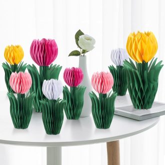   SUNBEAUTY 8 darabos Tulipán Legyezővirág Dekoráció Fehér-Rózsaszín-Sárga Papír Virágdísz Esküvő Születésnap Tavaszi Ünnepi Díszítés
