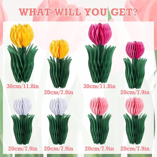 SUNBEAUTY 8 darabos Tulipán Legyezővirág Dekoráció Fehér-Rózsaszín-Sárga Papír Virágdísz Esküvő Születésnap Tavaszi Ünnepi Díszítés