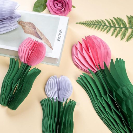 SUNBEAUTY 8 darabos Tulipán Legyezővirág Dekoráció Fehér-Rózsaszín-Sárga Papír Virágdísz Esküvő Születésnap Tavaszi Ünnepi Díszítés