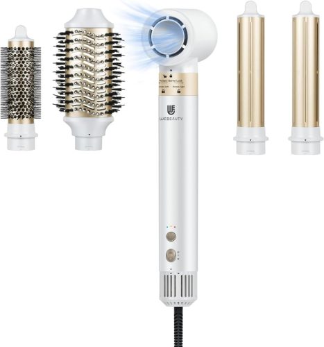 Set uscător de păr și coafat 5 în 1 webeauty - 110.000 RPM, 200 de milioane de ioni negativi, uscător de păr cu perie și ondulator de păr cu flux de aer, Alb