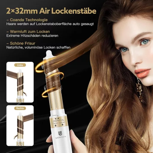 webeauty 5 az 1-ben Hajszárító és Hajformázó Készlet - 110.000 RPM, 200 Millió Negatív Ion, Kefés Hajszárító és Légáramú Hajgöndörítő, Fehér