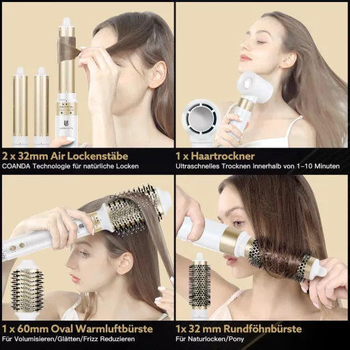 webeauty 5 az 1-ben Hajszárító és Hajformázó Készlet - 110.000 RPM, 200 Millió Negatív Ion, Kefés Hajszárító és Légáramú Hajgöndörítő, Fehér