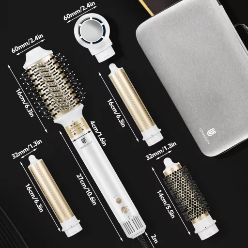 webeauty 5 az 1-ben Hajszárító és Hajformázó Készlet - 110.000 RPM, 200 Millió Negatív Ion, Kefés Hajszárító és Légáramú Hajgöndörítő, Fehér