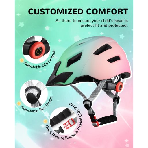 FUNWICT Gyerek Kerékpár Sisak 52-56 cm, Állítható Sportsisakok Fiúknak és Lányoknak