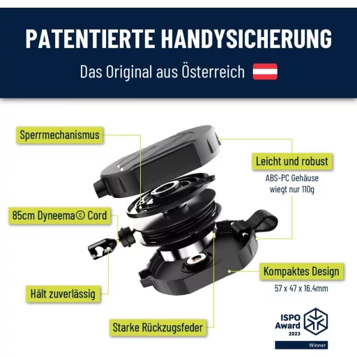 Rucsac de siguranță pentru smartphone REELOQ PRO cu suport de telefon rotativ la 360° și cablu retractabil, negru