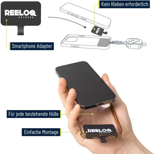 Bezpečnostný držiak na smartfón na batoh REELOQ PRO s 360° výsuvným lankom, čierny