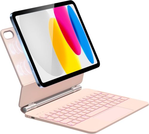 HOU iPad 10 Klávesnica s Trackpadom - 7-farebné Podsvietenie, Magnetické Puzdro, QWERTZ Rozloženie, Kompatibilné s iPad 10. Generácie 2022, Ružová