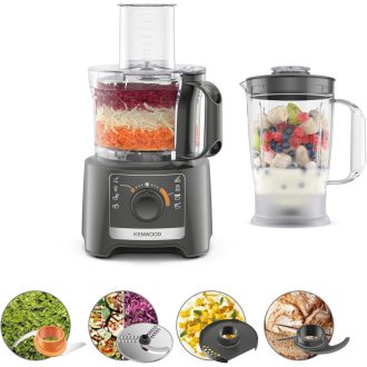   Kenwood Multipro Compact FDP31.170GY Food Processor with 2 Speeds + Pulse Included Mixer 1.2L, Bowl 2.1L for Chopping, Grating and Kneading 800W