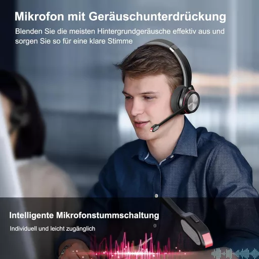 Beebang Vezeték Nélküli Headset, Mono Bluetooth 5.2 Mikrofonos Fejhallgató USB Adapterrel PC-hez, 30 Órás Üzemidő, Mac, Skype, Teams, Zoom K
