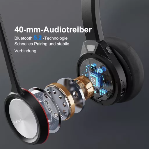 Beebang Vezeték Nélküli Headset, Mono Bluetooth 5.2 Mikrofonos Fejhallgató USB Adapterrel PC-hez, 30 Órás Üzemidő, Mac, Skype, Teams, Zoom K