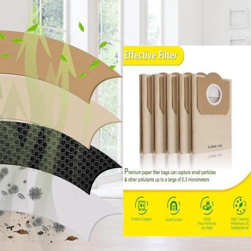 FINEVERNEK WD3 porszívó szűrőzsák 5db Kärcher 6.959-130.0 kompatibilis