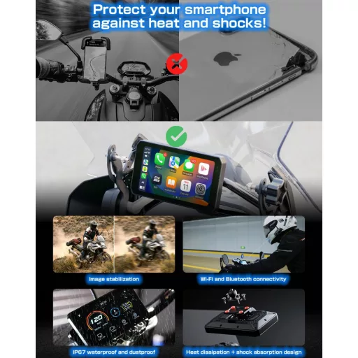 CHIGEE AIO-5 Lite motocyklová navigácia s CarPlay a Android Auto, BSD, 5" LCD, vodotesná súprava IP67