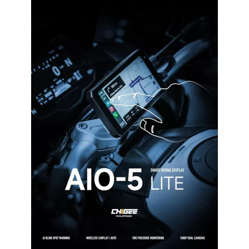 CHIGEE AIO-5 Lite Motorkerékpár CarPlay Android GPS Navigáció, BSD, 5" LCD, IP67 Vízálló szett