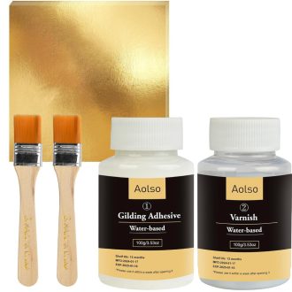   Aolso Aranylevél Ragasztó Szett 200ml Ecsettel és 100db Levéllel Kézműves Festéshez