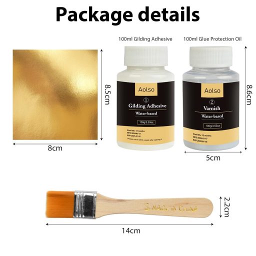 Aolso Aranylevél Ragasztó Szett 200ml Ecsettel és 100db Levéllel Kézműves Festéshez