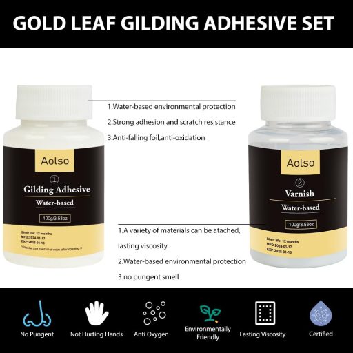 Aolso Aranylevél Ragasztó Szett 200ml Ecsettel és 100db Levéllel Kézműves Festéshez