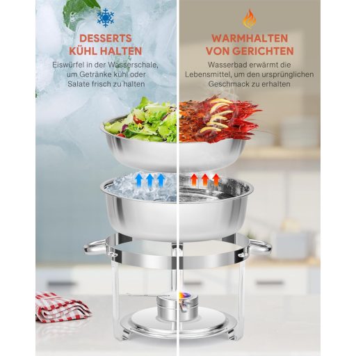 Wilprep 5,5 L Set grijača hrane od nehrđajućeg čelika, 2 kom - Okrugli chafing dish s staklenim poklopcem, posuda za pohranu hrane za restorane, bifee, događanja