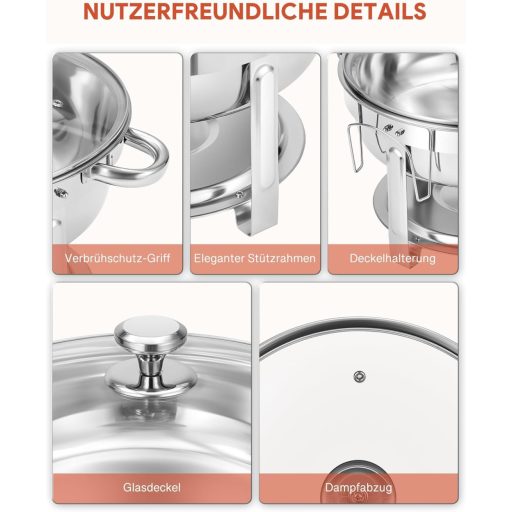 Wilprep 5,5 L Set grijača hrane od nehrđajućeg čelika, 2 kom - Okrugli chafing dish s staklenim poklopcem, posuda za pohranu hrane za restorane, bifee, događanja