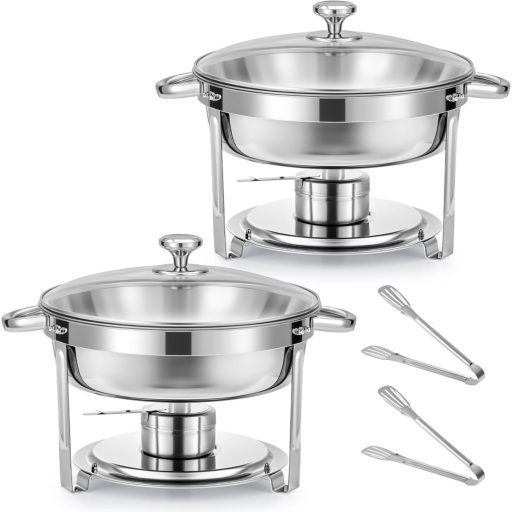 Wilprep 5,5 L Set grijača hrane od nehrđajućeg čelika, 2 kom - Okrugli chafing dish s staklenim poklopcem, posuda za pohranu hrane za restorane, bifee, događanja