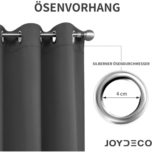 Joydeco Sötétítő Ajtófüggöny Fülekkel - Sötétszürke Hőszigetelő Függöny Hangszigetelő Funkcióval Hálószobába, Nappaliba, Mosható Poliészter