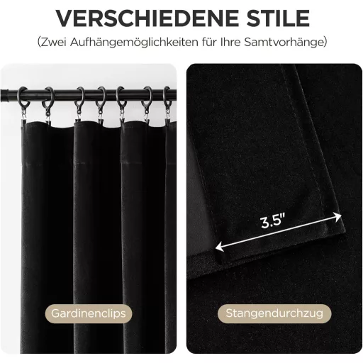 Joydeco sötétítő függöny fekete 225x132 cm 2 db velúr hőszigeteléssel