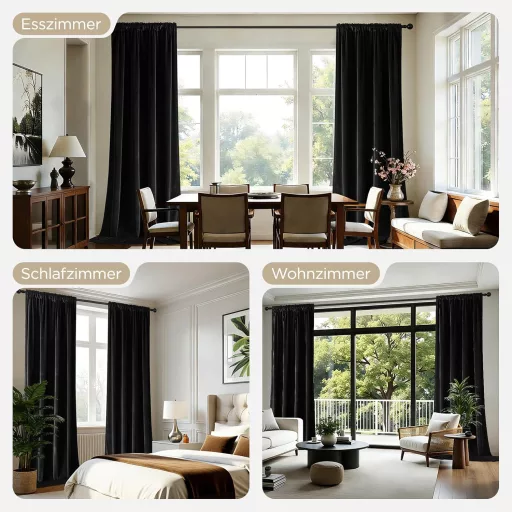 Joydeco sötétítő függöny fekete 225x132 cm 2 db velúr hőszigeteléssel