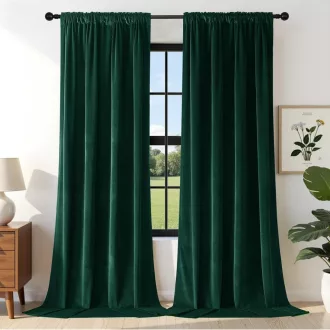   Joydeco sötétzöld bársony függöny 240x140 cm, 2 darab, hőszigetelő