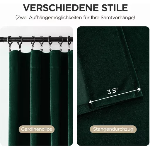 Joydeco sötétzöld bársony függöny 240x140 cm, 2 darab, hőszigetelő