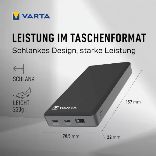 VARTA Power Bank 20000 mAh, 4 portos gyorstöltő, USB-C, Micro USB, telefon és tablet töltéshez