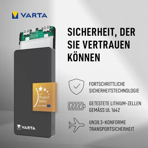 VARTA Power Bank 20000 mAh, 4 portos gyorstöltő, USB-C, Micro USB, telefon és tablet töltéshez