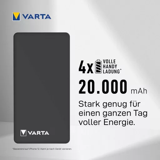 VARTA Power Bank 20000 mAh, 4 portos gyorstöltő, USB-C, Micro USB, telefon és tablet töltéshez