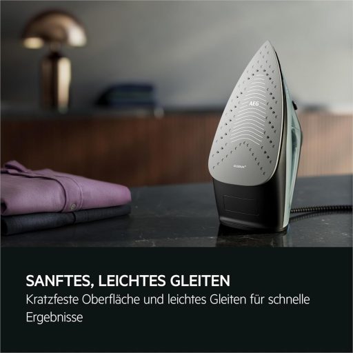 AEG Steam Iron, 2400 W, Variable Vertical Steam Surge, Fine Spray, 24% Recycled Plastic, Residual Heat Indicator, 2 m Cable, 180° Rotatable, Anti-Limescale System, Ceramic Sole, Green Grey, SI5-2-6OG