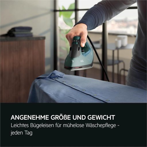 AEG Steam Iron, 2400 W, Variable Vertical Steam Surge, Fine Spray, 24% Recycled Plastic, Residual Heat Indicator, 2 m Cable, 180° Rotatable, Anti-Limescale System, Ceramic Sole, Green Grey, SI5-2-6OG