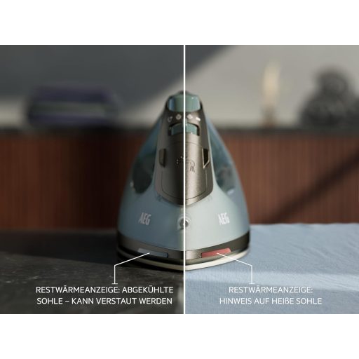 AEG Steam Iron, 2400 W, Variable Vertical Steam Surge, Fine Spray, 24% Recycled Plastic, Residual Heat Indicator, 2 m Cable, 180° Rotatable, Anti-Limescale System, Ceramic Sole, Green Grey, SI5-2-6OG
