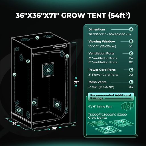 MARS HYDRO 90x90x180 cm Grow Tent Reflektív Mylar Beltéri Növénytermesztő Sátor