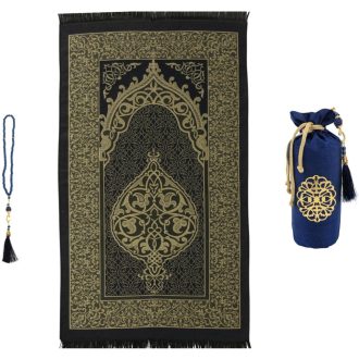   Prien Imamosó szőnyeg sötétkék, imádsággyöngy és tesbih szett, musulmán ajándék