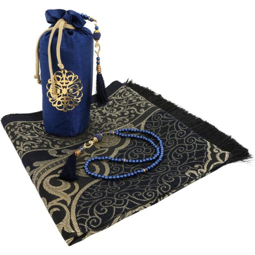 Prien Imamosó szőnyeg sötétkék, imádsággyöngy és tesbih szett, musulmán ajándék