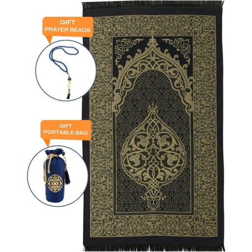 Prien Imamosó szőnyeg sötétkék, imádsággyöngy és tesbih szett, musulmán ajándék