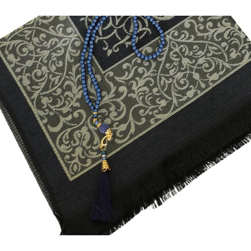 Prien Imamosó szőnyeg sötétkék, imádsággyöngy és tesbih szett, musulmán ajándék