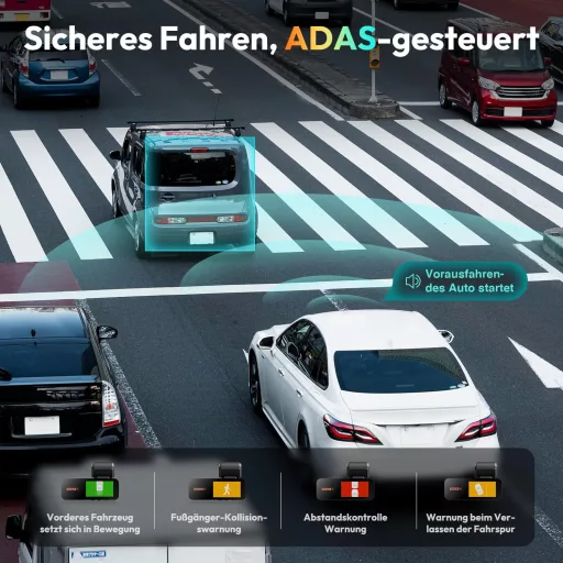 BOTSLAB 4K Autós Menetrögzítő Kamera GPS-szel és WiFi-vel - Első és Hátsó Kamera, 64GB SD Kártyával, ADAS, Éjjellátó, 170° Látószög